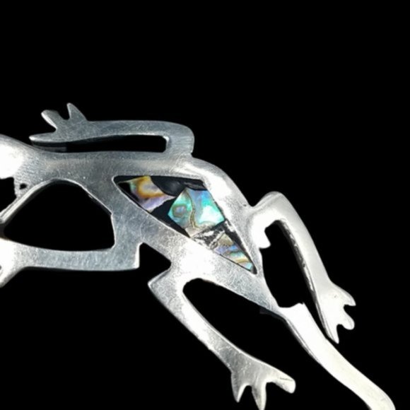 Large Vintage Taxco Sterling Abalone Gecko Lizard Brooch - Picture 3 of 5